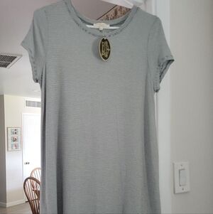 Pin Striped Dress By Wasabi+Mint Large Olive/ Ivory